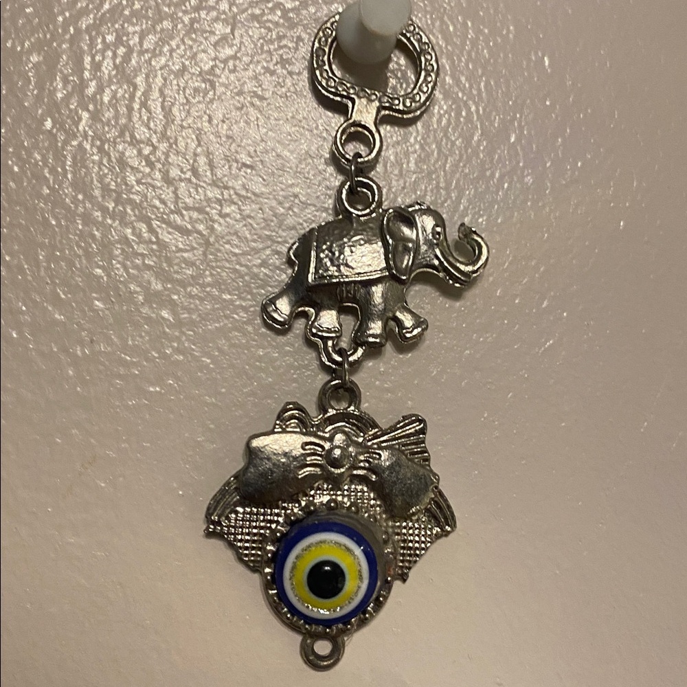 Silver Elephant Wall Decor With Evil Eye Charm